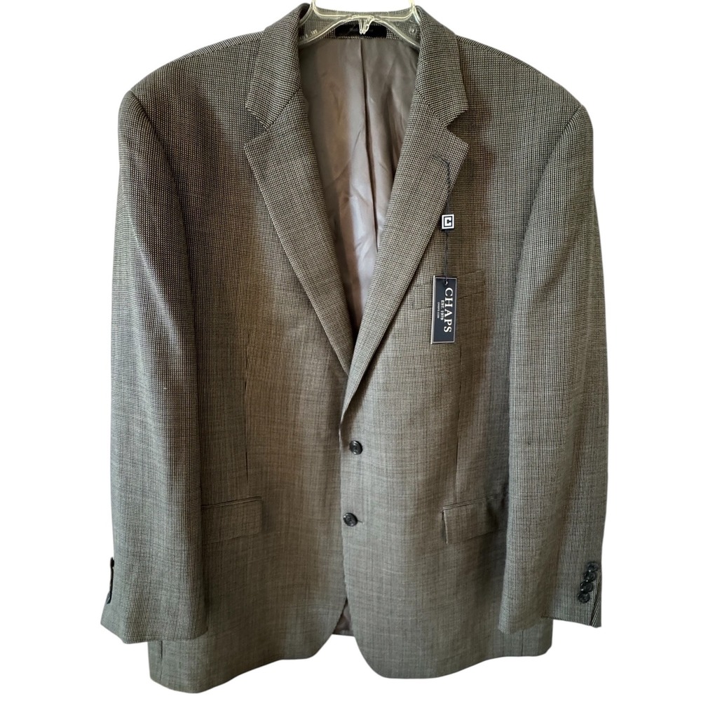 Chaps Mens 48 Long Grey 100% Wool Micro Houndstooth Two Button Blazer Sport Coat